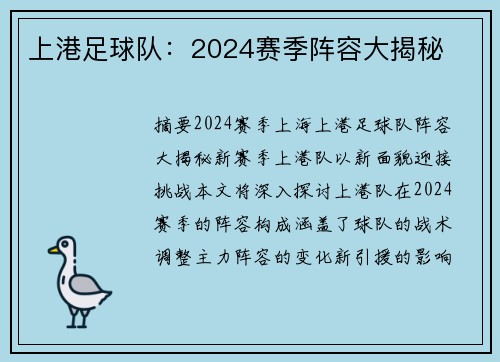 上港足球队：2024赛季阵容大揭秘